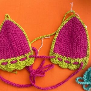 Homemade crotchet bathing suit top.